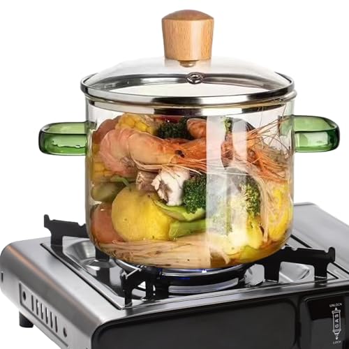 Sulxyi Olla de vidrio a fuego lento, 1600 ml, transparente, resistente al calor, de calentamiento rápido, para sopa, leche, cocina, estufa, salsa, pasta, té