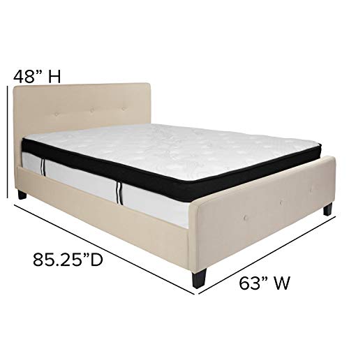 Flash Furniture Tribeca Queen Size Tufted Upholstered Platform Bed In Beige Fabric With Memory Foam Mattress #TOP2