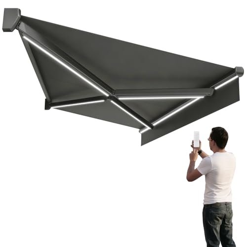 Electric Retractable Awning for Patio & LED Light, 2 * 1.5M/6.56 * 4.92ft