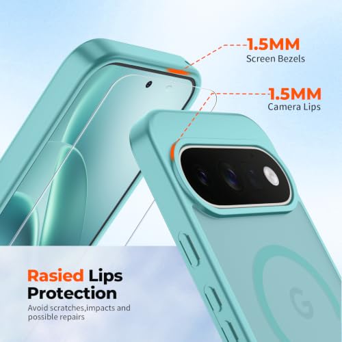Image of SUPFINE Magnetic for Google Pixel 11 Pro Case - Blue Green | With Screen Protector,Translucent Matte,Built-in Magnets,Military Grade Drop Protection,Shockproof Phone Cover