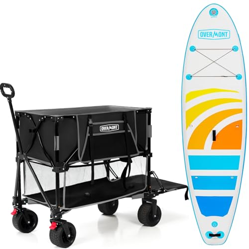 Overmont Inflatable Stand Up Paddle Board with Premium SUP Accessories + Overmont 400L Foldable Double Decker Wagon Combo