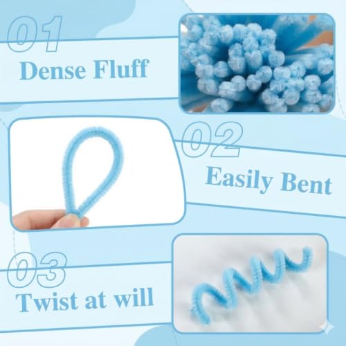 Image of YUNAMI Chenille Stems for DIY Flower Making - 200 Pcs Pipe Cleaners with Floral Wire, Tape, Stamen & Pearls - Premium Bouquet Supplies for Home Decor & Gifting (200, Blue)