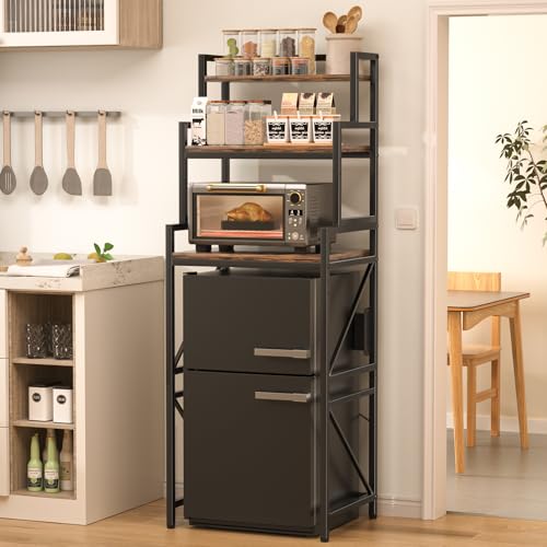 Image of 3-Tier Mini Fridge Stand with Storage – 2-in-1 Split Design, ETL Power Strip (2 AC + 2 USB), Adjustable Shelves & Heavy-Duty Frame, Mini Fridge and Microwave Stand for Kitchen, Dorm, Apartment, Office