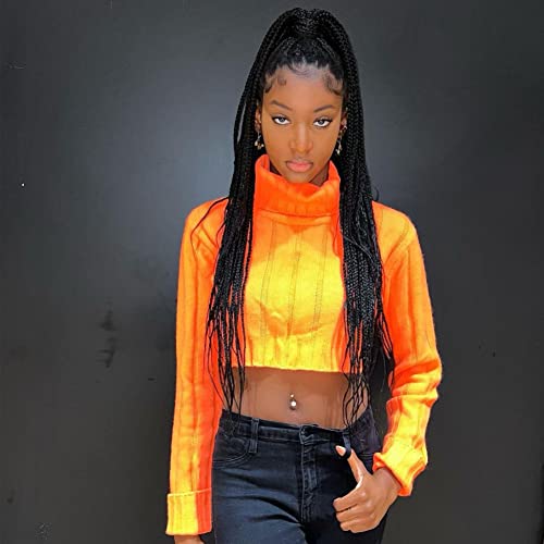 Angle Lucky Black Braided Lace Front Wig for Women Long Black Micro Braided Hair Heat Resistant Fiber Synthetic Box Braids Daily Wear 26 Inch