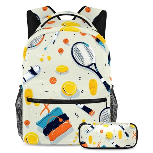 Sac à dos motif raquettes 2 pièces avec trousse pour l'école