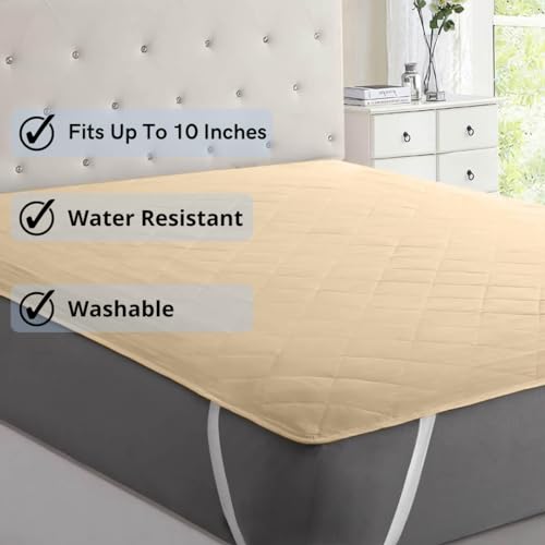 Image of Trance Home Linen 100% Cotton Quilted Mattress Protector| Single Size Bed Quilted Bed Cover |Water Resistant - Breathable and 100% Cotton Pad with Elastic Straps on Corners (72x30 inch, Beige)