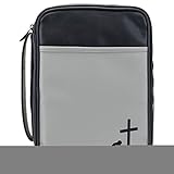 Man of God Cross Onyx and Pewter Vinyl Bible Cover Case with Handle, Large
