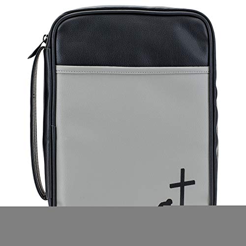 Man of God Cross Onyx and Pewter Vinyl Bible Cover Case with Handle, Large