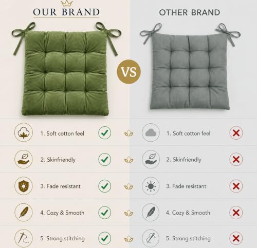 Image of BSB HOME Chair Pad Cushion with Tie Straps, Thick Tufted Seat Cushion for Dining, Office & Wooden Chairs, Soft Comfortable Chair Seat Pad with Durable Stitching,16 x 16 Inches(41 x 41 cm) - Moss Green