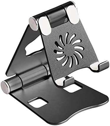 Vlatuo Cell Phone Stand,Foldable Mobile Aluminum Desktop Phone Holder,Adjustable Phone Dock Cradle,Compatible with iPhone 14 13 12 10 Max Pro Xr Xs Plus ipad Mini Samsung Galaxy,Black