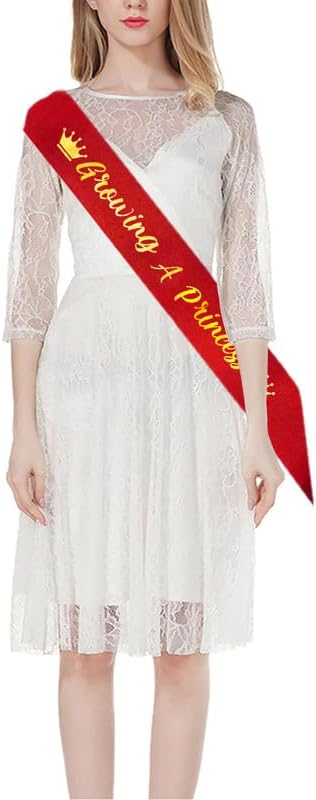 女の子用ベビーシャワーパーティーデコレーション、プリンセスサッシュクラウンセット、レッドサッシ、赤ちゃん用スプリンクルギフト、妊娠中