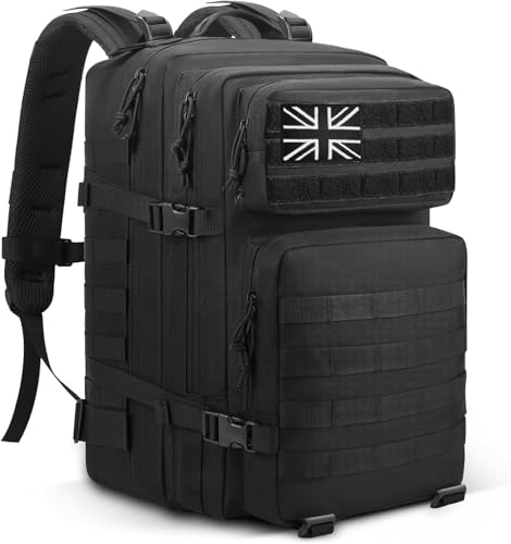 Panavage | Military Tactical Backpack 45L | Waterproof Rucksack with MOLLE Laptop Compartment | 3-Day Assault Pack for Hiking Camping Hunting | Unisex (Black)