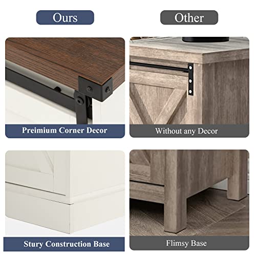 Squireewo Farmhouse Buffet Cabinet Sideboard With Sliding Barn Doors, Rustic Coffee Bar Cabinet Server With Storage And Adjustable Shelves, Cupboard Table For Kitchen Dining Room Living Room, White #TOP3