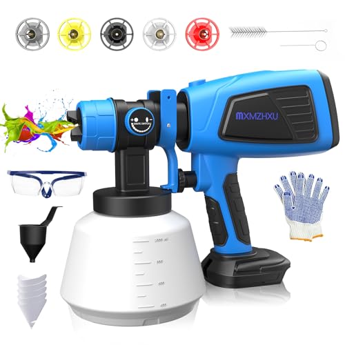 MXMZHXU Cordless Paint Sprayer for Dewalt 20V MAX Battery, HVLP Electric Spray Gun, 5 Nozzles & 3 Patterns Spray Paint Gun, for House Painting, Decks, Doors, Walls, DIY(Battery Not Included)