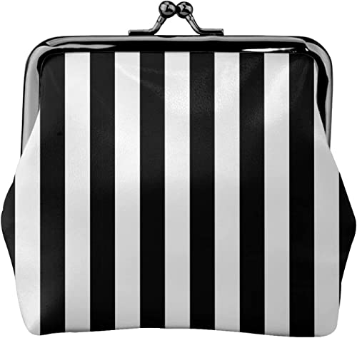 Modern Black White Stripes Geometric Buckle Leather Coin Purses Vintage Pouch Kiss-Lock Change Purse Mini Wallets For Women Girls #TOP13