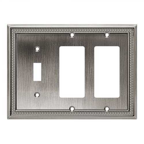 Image of Sunken Pearls Heavy Duty Decorative Wall Plate Switch Plate Outlet Cover (Single Toggle /Double Decorator, Heirloom Silver)