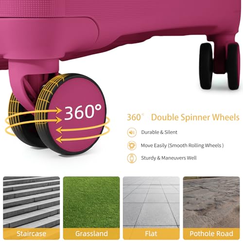 LARVENDER Carry On Luggage 22x14x9 Airline Approved, 20 Inch Hardshell & Lightweight PP Travel Carry On Suitcase for Women with Spinner Wheels TSA Lock, Magenta - Image 4