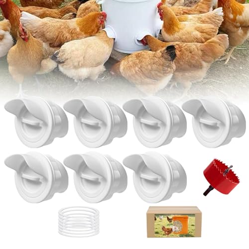 LeKuni DIY Mangeoire Poules 7 Ports, Abreuvoir Poussin Automatique, Mangeoire à Volaille Gravité Kit pour Seaux Tonneaux Bacs