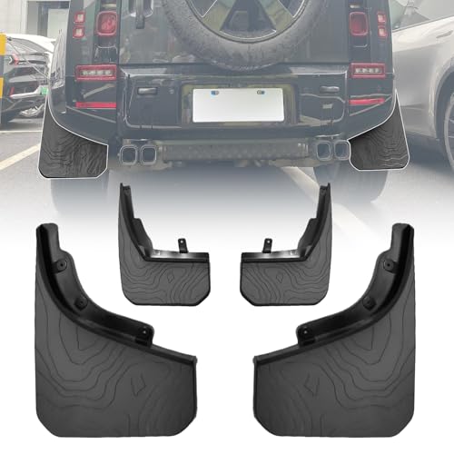 Image of Mud Flaps Compatible with Land Rover Defender 90 110 2020-2025 No-Drill OEM Fit Contour Topographic Design Self-Tapping Screw Installation Durable Soft Rubber Wheel Arch Guards (Pair)