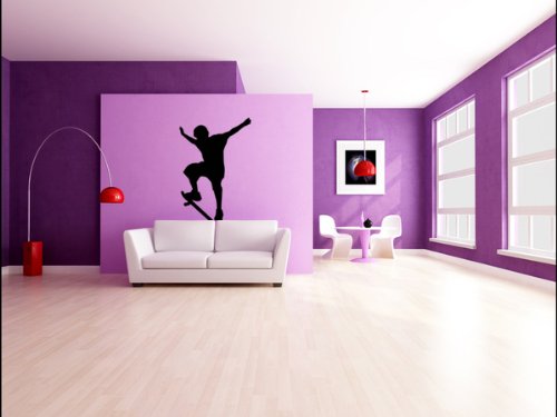 Sports Silhouette Wall Decals - Boy Skateboard 2 Silhouette - 12 Inch Removable Graphic #TOP4