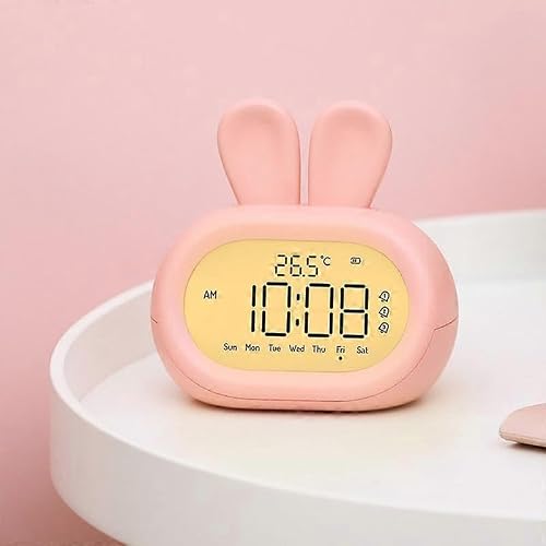 JOYHAPPST Dww-Cartoon Rabbit Expression Smart Multifunctional Alarm Clock Luminous Electronic Clock for Children, Students, and Drowsy Digital Alarm Clock