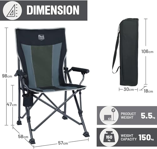 Foto von TIMBER RIDGE Campingstuhl Klappstuhl 150 kg Hohe Rückenlehne Tragbar mit Getränkehalter Harte Armlehnen Camping Picknick Garten Balkon