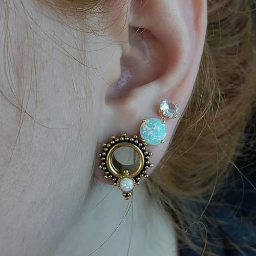 Vankula Ecarteur Oreilles 1 Paire Double Évasé Plug Tunnel Opale en Acier Inoxydable Piercing Bijoux pour Femmes Hommes 8mm(0G) Or – vue 6