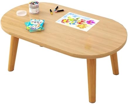 Kirnuo Children Table Durable Learning Mini Bedside Laptop Low Bedside Drawing Tape Small Living Room 60*40*30cm Solid Wood Color x White x Black Natural, 60*40*30cm