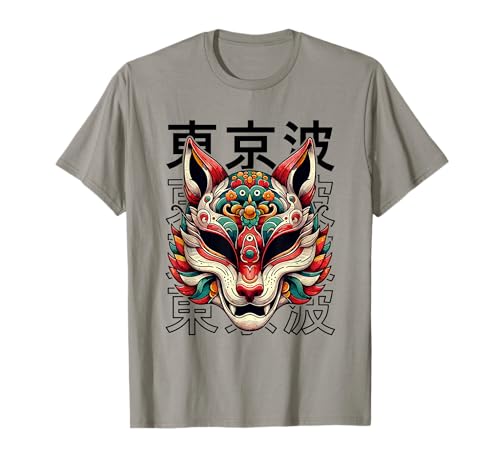 Maschera da demone giapponese Kitsune Fox Yokai Devil Hannya Oni Mask Maglietta