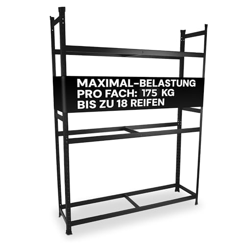 ALL Premium Reifenregal 18 Reifen 200x150x40cm Schwarz – 175 kg Traglast, Reifenregal 16 Reifen, Reifenständer & Reifenhalter – Felgenbaum Garagen Zubehör für Garage & Lager
