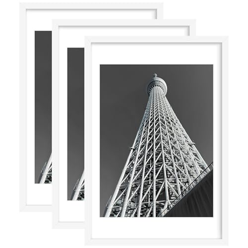 Abtgt 20x30 Frame Set of 3, Display Pictures 18x24 with Mat or 20x30 without Mat, Poster Frame for Vertical & Horizontal Wall Hanging Display, White