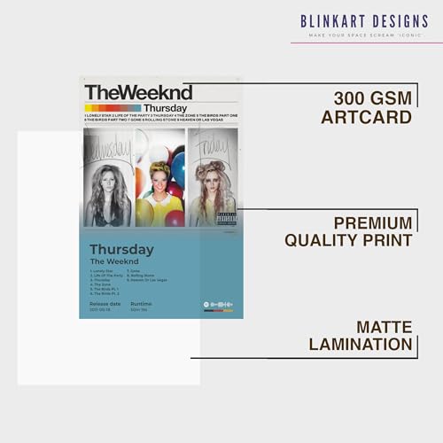 Image of BLINKART The Weekend - Thrusday Wall Photo Frames | Wall Art for Bedroom, Living Room, Studio or Office | Album Cover Print with Spotify Song Link QR Code | Gift for Fans - 8x12 In