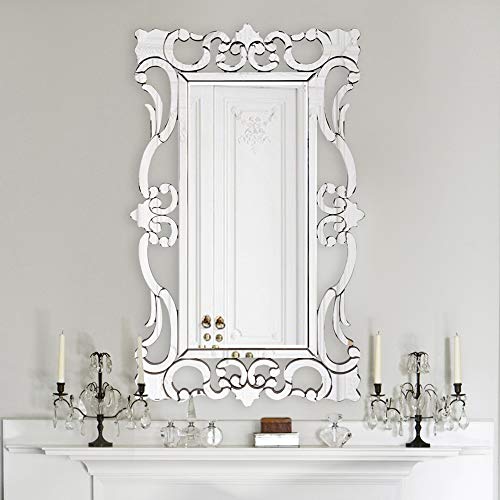 Image of Howard Elliott Collection Large Rebecca Rectangular Venetian Wall Hanging Mirror, Antique Accent Design with Mirrored Frame, Wall Mirror for Home, Living Room, Entryway and Bathroom, 47 x 29 Inch