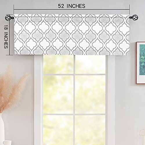 Luvyohmee White Valance Curtains Moroccan, Floral Lattice Kitchen Curtains, 18 Inch Rod Pocket Curtain Valances For Bathroom/Dining Room/Living Room/Blinds, 1 Panel #TOP4