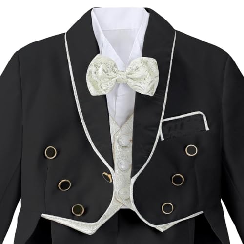 Image of Lito Angels Baby Boys Jacquard 5 Piece Tuxedo | Jacquard Jacket, Shirt, Bow Tie, Pants, Vest, Tuxedo Tail, Wedding Outfit