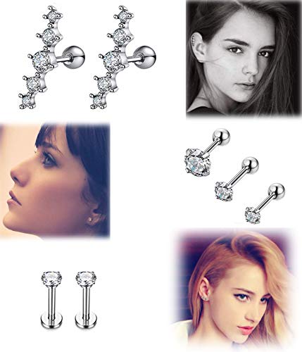 Yovoro 7Pcs 16G Stainless Steel Cartilage Cz Stud Earrings For Women Girls Helix Tragus Daith Piercing Jewelry S1 #TOP1