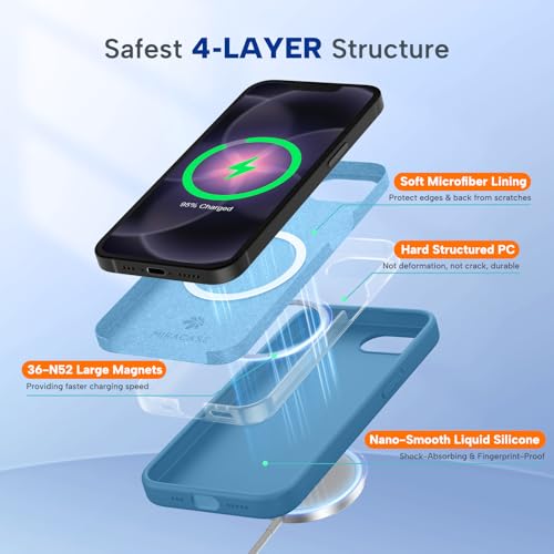 Image of Miracase Magnetic for iPhone 17e Case & iPhone 16e Case, [Soft Anti-Scratch Microfiber Lining], Compatible with MagSafe, Silicone Shockproof Protection Phone Case for iPhone 17e /16e, Capri Blue