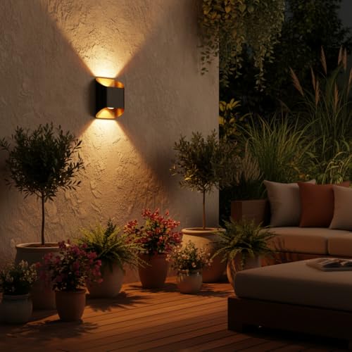 Image of Waterproof Up Down Led Wall Lamp, Aluminium IP65 Body 1+1 Ray, Warm White, Indoor /Outdoor Decorative Wall Sconce Light (NOVA)
