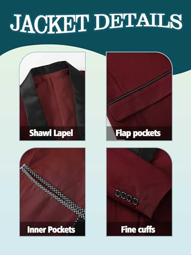 Prom Suits for Men 3 Pieces Slim Fit Shawl Lapel Tuxedo Blazer Vest Pants Shirt Bow Tie Party Wedding Business Dinner3