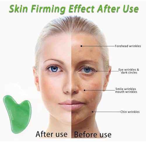 Image of Gua Sha | Facial Massager for Glowing Skin & Anti-Aging | Comes with Damage Protection & Dry-Cold Technology Box | Both-Side Smooth Edge for Puffiness Relief & Sculpting (Green)