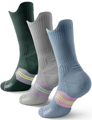 Juclise Bambus Kompression Laufsocken Damen Wandersocken | Atmungsaktives Anti-Blasen Sportsocken COOLMAX leitet Feuchtigkeit ab, verhindert Blasen, trockenes Fußklima