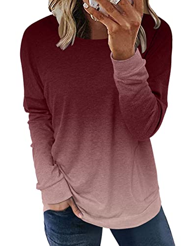 Image of onlypuff Tie Dye Shirts for Women Pocket Loose Fitting Tops Fashion Sweatshirt Long Sleeve Red XXL
