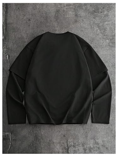 Image of VIPWOLF Men's Number Graphic Long Sleeve Jersey Shirts Oversized Y2K Round Neck 2 in 1 T-Shirts Streetwear Top