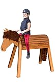Wildkinder Holzpferd für Draußen - Spielpferd und Pferd zum Reiten für Kinder - Kreativität, Fantasie, Motorik - Handgefertigtes braunes XL Holz Pferd mit brauner Mähne - Voltigierpferd