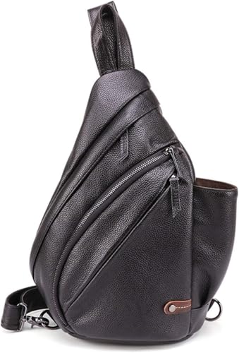 Vintage Leather Sling pack, Outdoor Sports Chest Pack, Lightweight Casual Shoulder Bag for Men & Women (Black)2