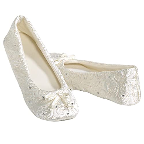 Isotoner Womens Ballerina Slippers With Terry Lined And Rose Quilt Ballet Flat, Ivory, 8 9 Us #TOP3