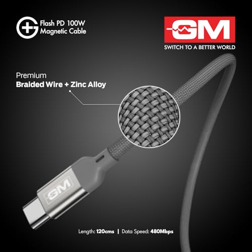 Image of GM G+ Flash PD 100W Grey Magnetic Cable | Type-C to Type-C |1.2M Length| Premium Braided Copper Wire | Durable & Wear-Resistant for Seamless Charging and Data Transmission