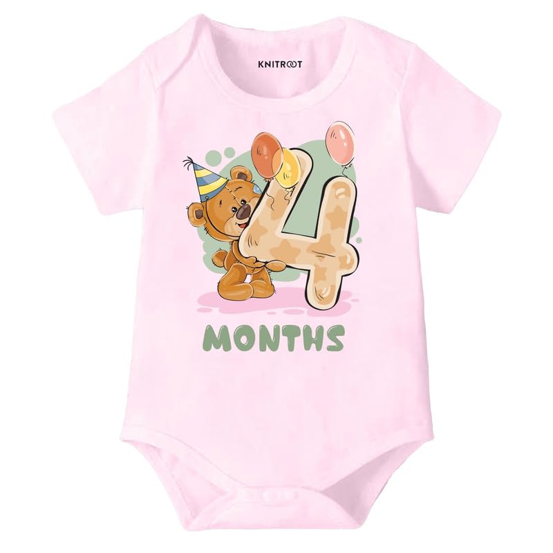 Image of Knitroot Monthly Birthday Teddy Special, Newborn Baby Half Sleeve Unisex Romper, Onesies, Sleepsuit, Body Suit, Envelope Neck, 1 to 12 Months Print, 0-12 Months, Infant Cloth for Boys & Girls