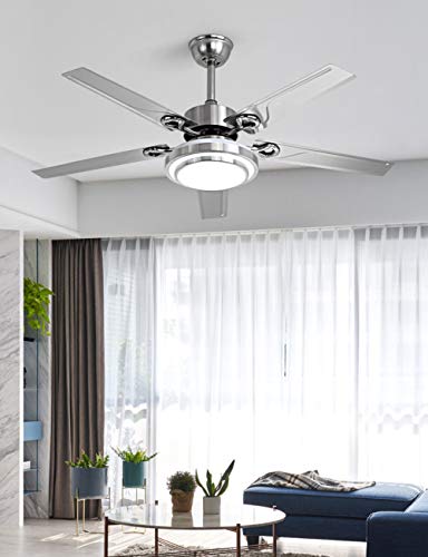 Fandian 48" Modern Ceiling Fans With Lights Remote Control Reversible Fan, Stainless Steel Blades, 3 Speeds And 3 Color Changes Lighting Fixture With Led Board For Bedroom Living Room #TOP7