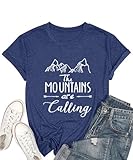 The Mountains are Calling T Shirts for Women Hiking Camping Womens Short Sleeve Climbing Adventure Graphic Tees Workout Tops Summer Clothes,Navy Blue S